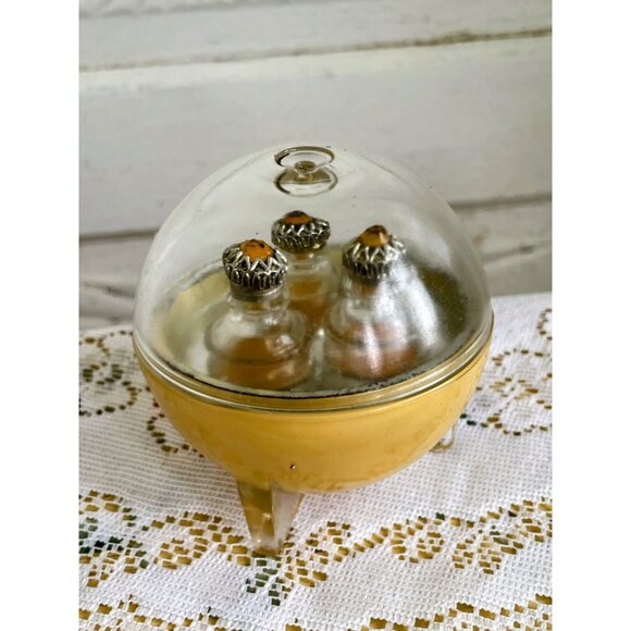 Vintage Art Deco Atomic Round Glass Perfume Trio Bottles Duvinne NY c1930s - Picture 10 of 16